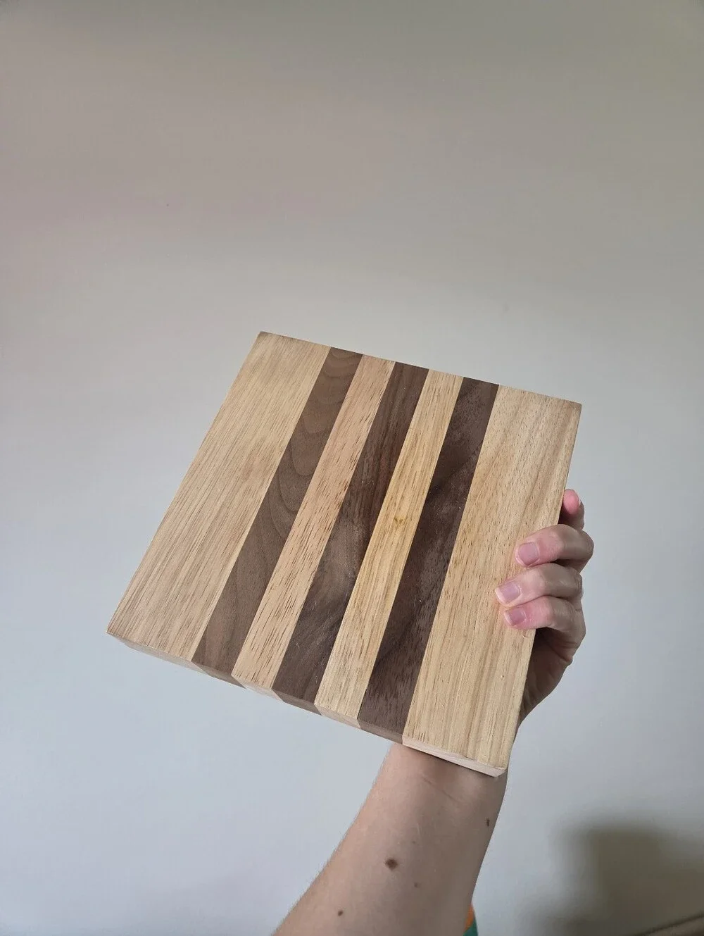 Handmade Birch and Walnut Striped Ulu Chopping Board Bowl for Mezzaluna Knife